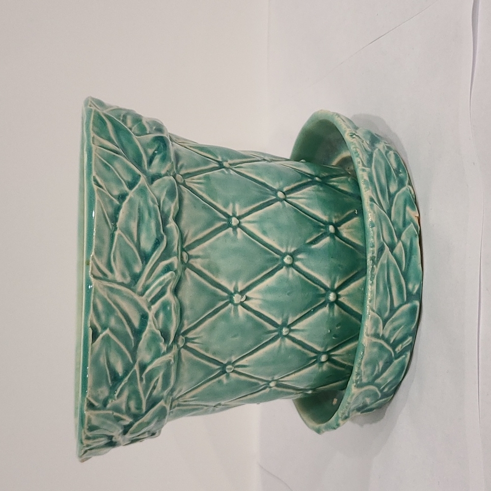 Vintage McCoy USA Teal Sea Green Diamond Bead Leaf Planter Saucer MCM